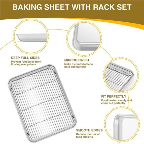 Baking Sheet with Rack Set (3 Pans + 3 Racks), Stainless Steel Baking Pan - Picture 4 of 7